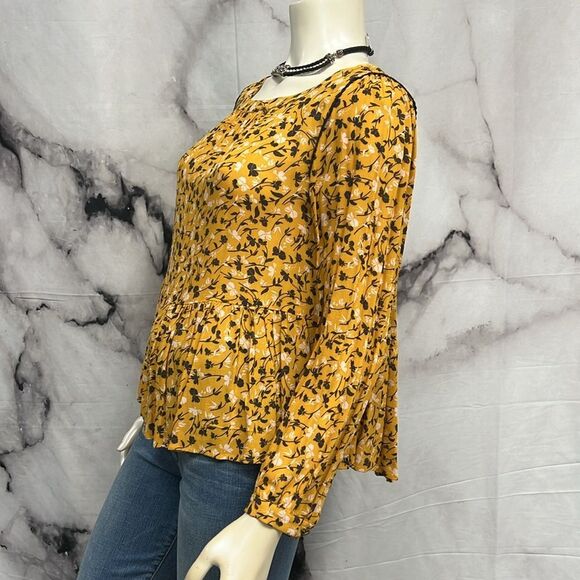 Maeve mustard brown cream floral top 70 ‘s style long sleeve - Picture 5 of 7